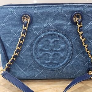 Tory Burch Denim Blue Quilted Shoulder Bag